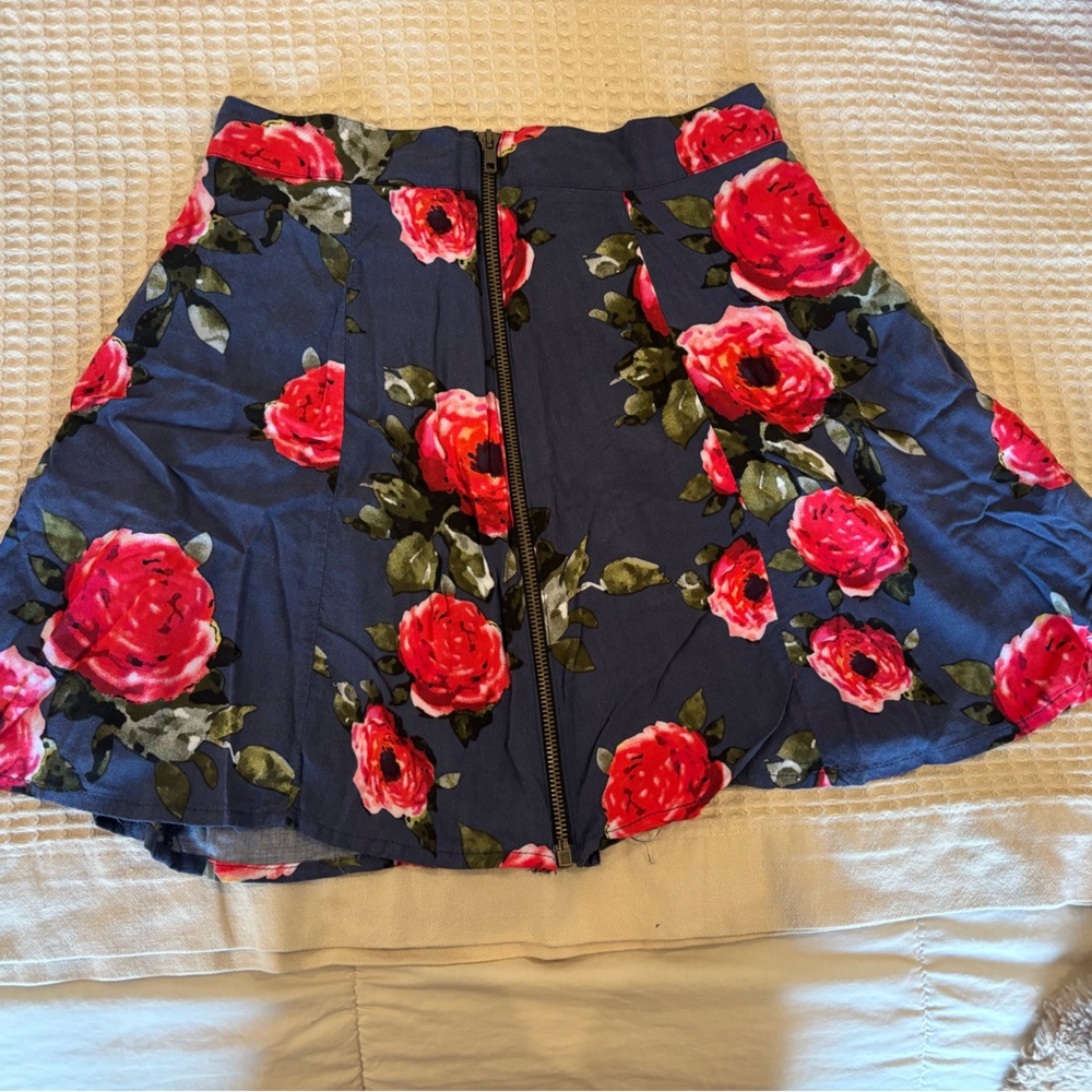 Pins & Needles Navy Skirt with Red Floral Design